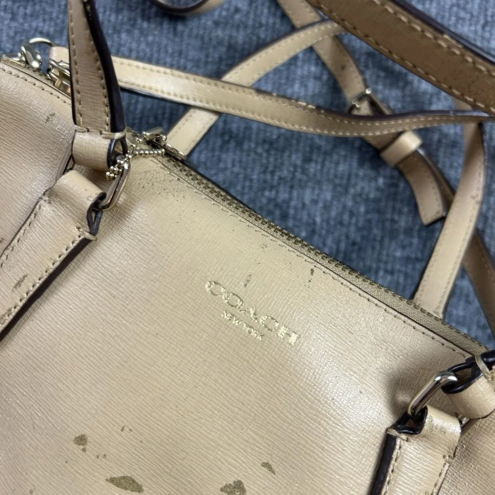 Coach Satchel Bag Womens Small Beige Leather Zip Top Crossbody Purse Handbag